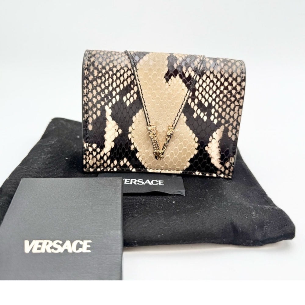Versace Python Pattern Calfskin Leather Compact Wallet NEW with Dust Bag